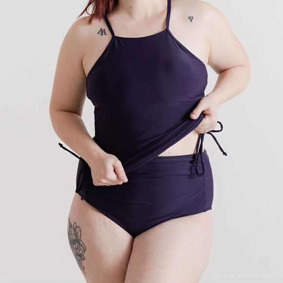 NWT XL PURPLE High Waist Ruched, Full Coverage Womens Swimsuit Bikini Bottom - Picture 5 of 15